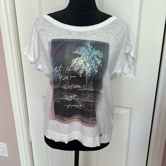 Let All Of Your Drams Come True! Olsen Europe Print  T-shirt sz S/6 - Picture 1 of 3
